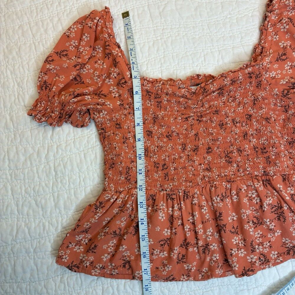 Patrons of Peace Peplum Top Womens Small Orange Floral Smocked Crop Milkmaid - Picture 4 of 10